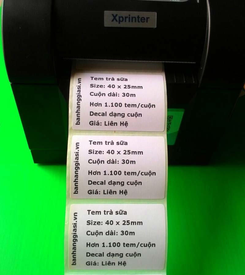 tem trà sữa 40x25mm in trên máy in Xprinter 350B