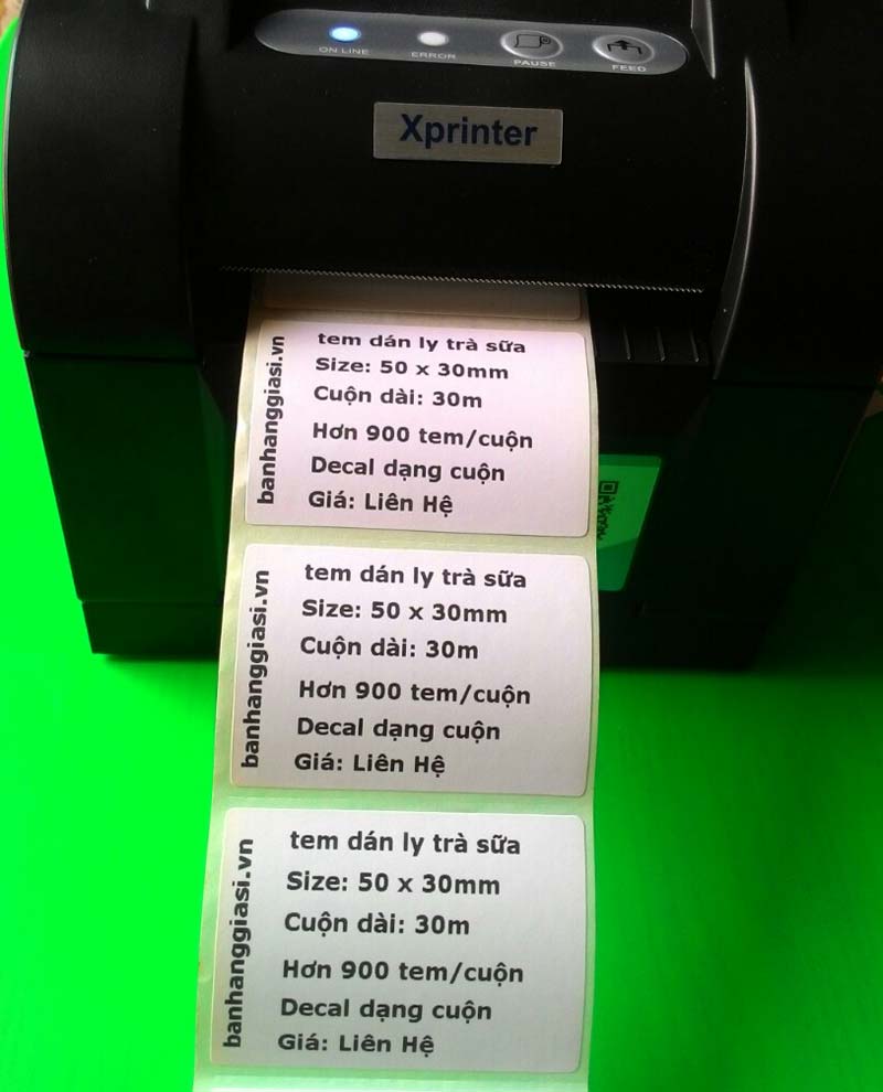 Tem trà sữa 50x30mm in trên máy in Xprinter 350B